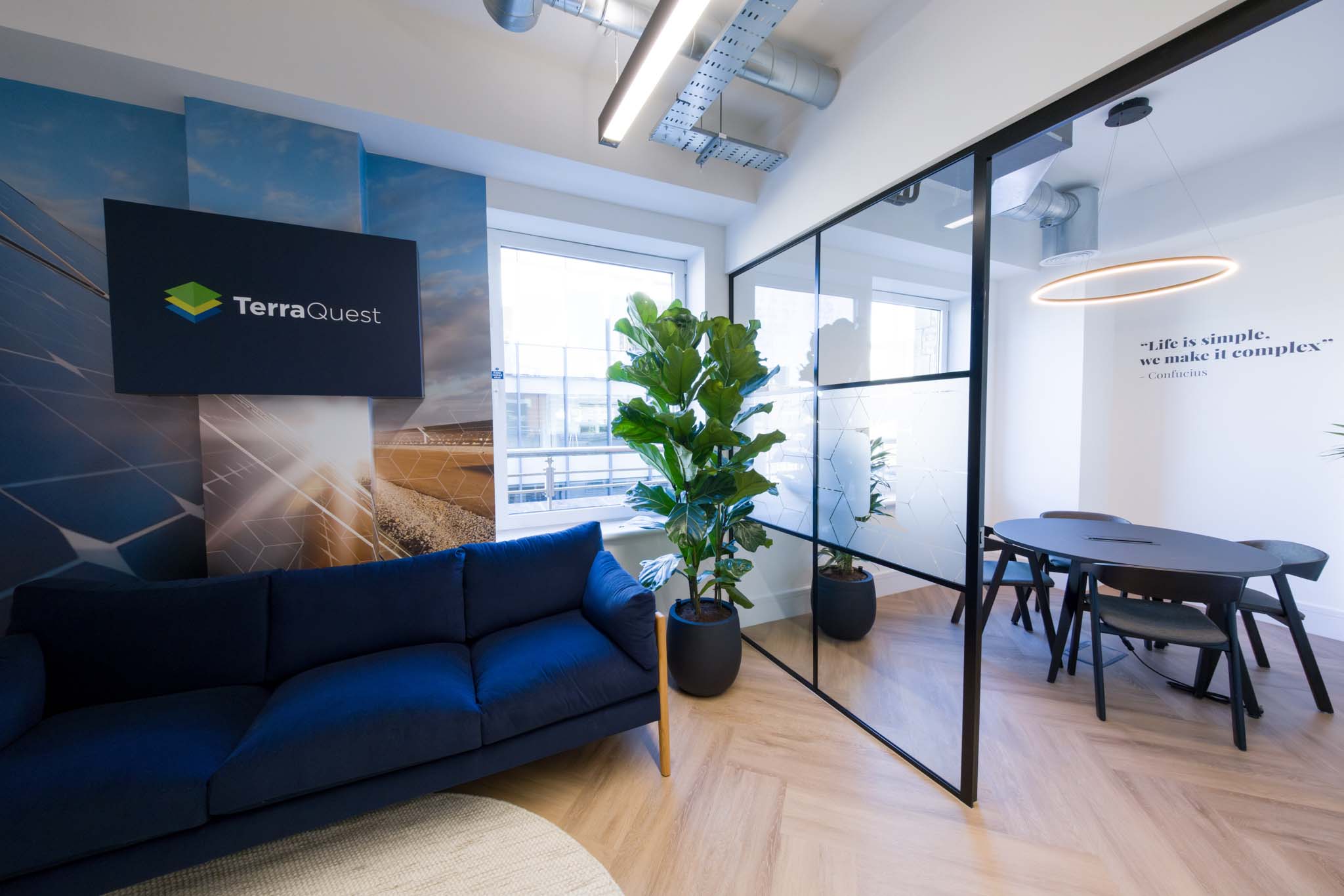 A photography of a corporate waiting area and adjacent meeting room. Property photography Gloucestershire