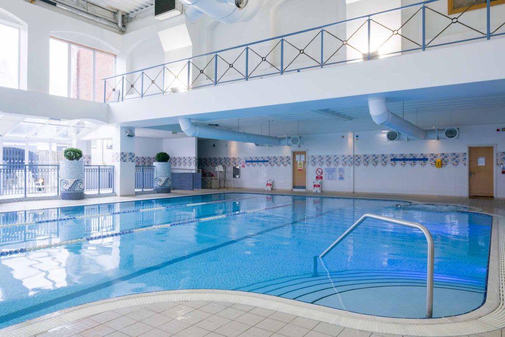 A very invited decorative swimming pool and spa facilities offered by a hotel chain. Interior property photography Gloucestershire.